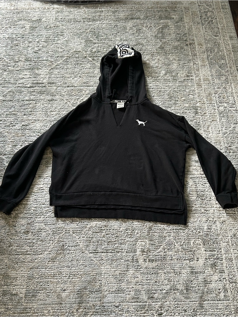 PINK Victoria's Secret Black Zipless Hoodie with Dog Logo
